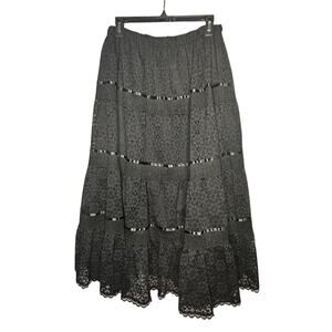 The Pitchfork Brand Tired Black Midi Lace Lined Witchy Goth Skirt Size Medium